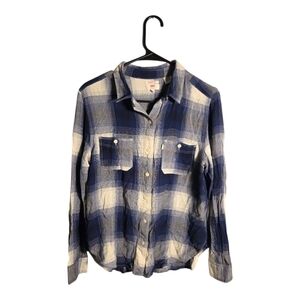 Levi’s Women’s Large Blue White Plaid Boyfriend Fit Button Down Flannel Shirt